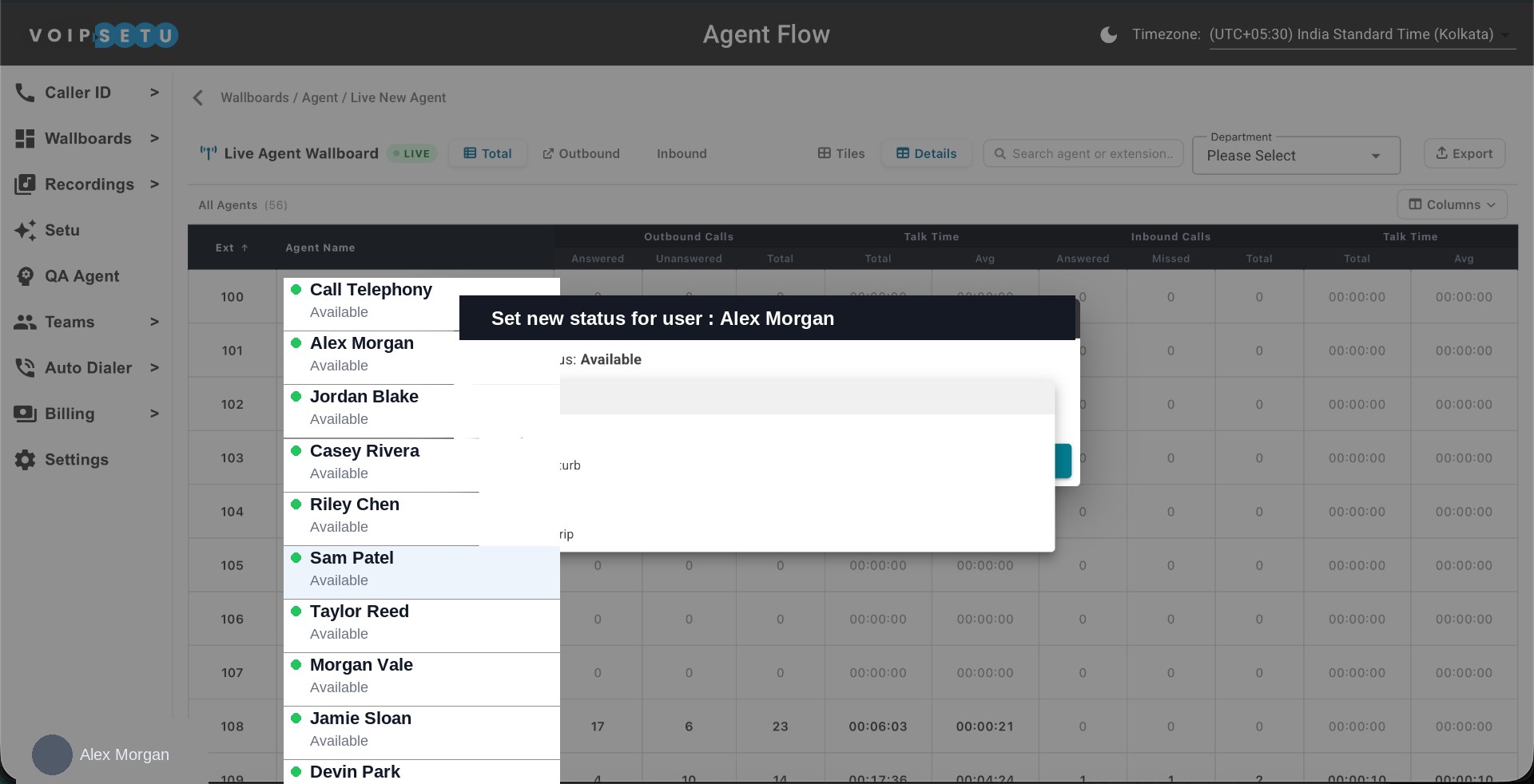 Wallboard — Agent Wallboard — set status