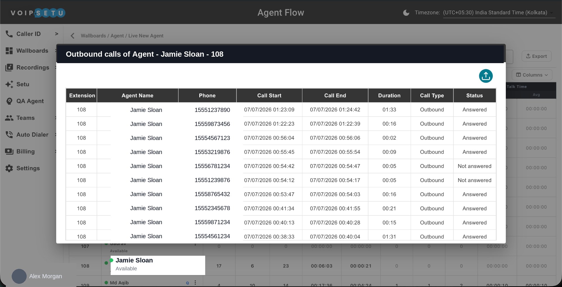 Wallboard — Agent Wallboard — call drill-down
